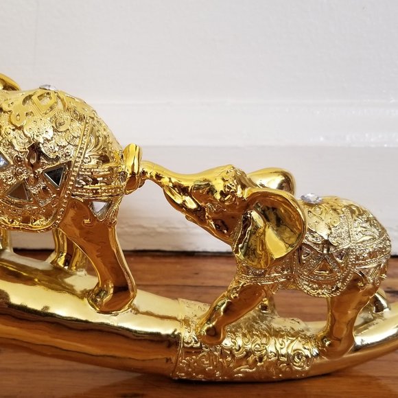 Dalax- Set of 3 Golden Color Thai Elephant Buddha Buddhist Collectible Statue - Picture 3 of 5